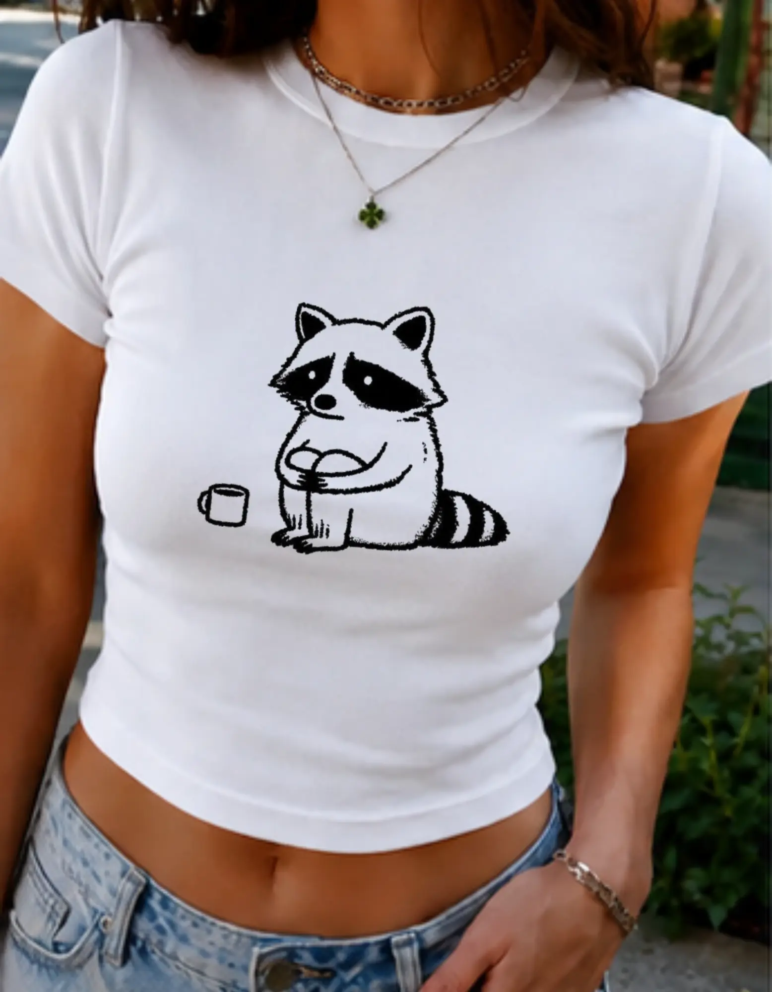 Sleepy Raccoon Graphic Tee, Cute Animal Baby Tee, Funny Casual T-Shirt