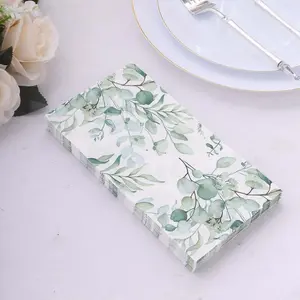 20-Pack Paper Dinner Napkins 2 Ply Green with Eucalyptus Leaf Print - Soft Disposable Boho Style Napkins