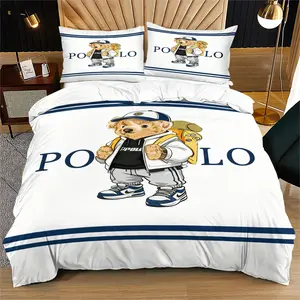 Bear pattern printed soft and durable bedding duvet cover set, including 1 duvet cover and 1 or 2 pillowcases, without a core or pillow, suitable for gifts for teenagers and adults, modern style fashionable bedroom bed decoration Bedding Sets