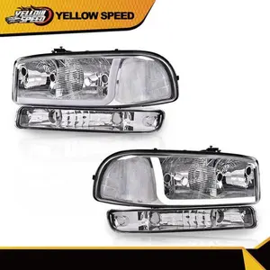 Fit For 99-07 GMC Sierra 1500-3500 LED DRL Chrome/Clear Headlights +Bumper Lamps