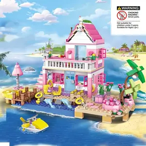 Beach Villa Model Building Set, Princess Dream Beach Vacation, Stacking House Toy for Girls, Birthday Gift, Creative Desktop Decoration