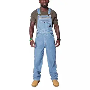 Men's Denim Overalls with Straps Ripped Denim Work Pants
