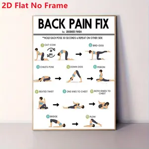 2D Flat, 2D Flat No Frame Yoga Pose Canvas Painting, Frameless Wall Poster for Home Gym Decor, Stretching Guide Exercise Chart, Gym Decor Prints