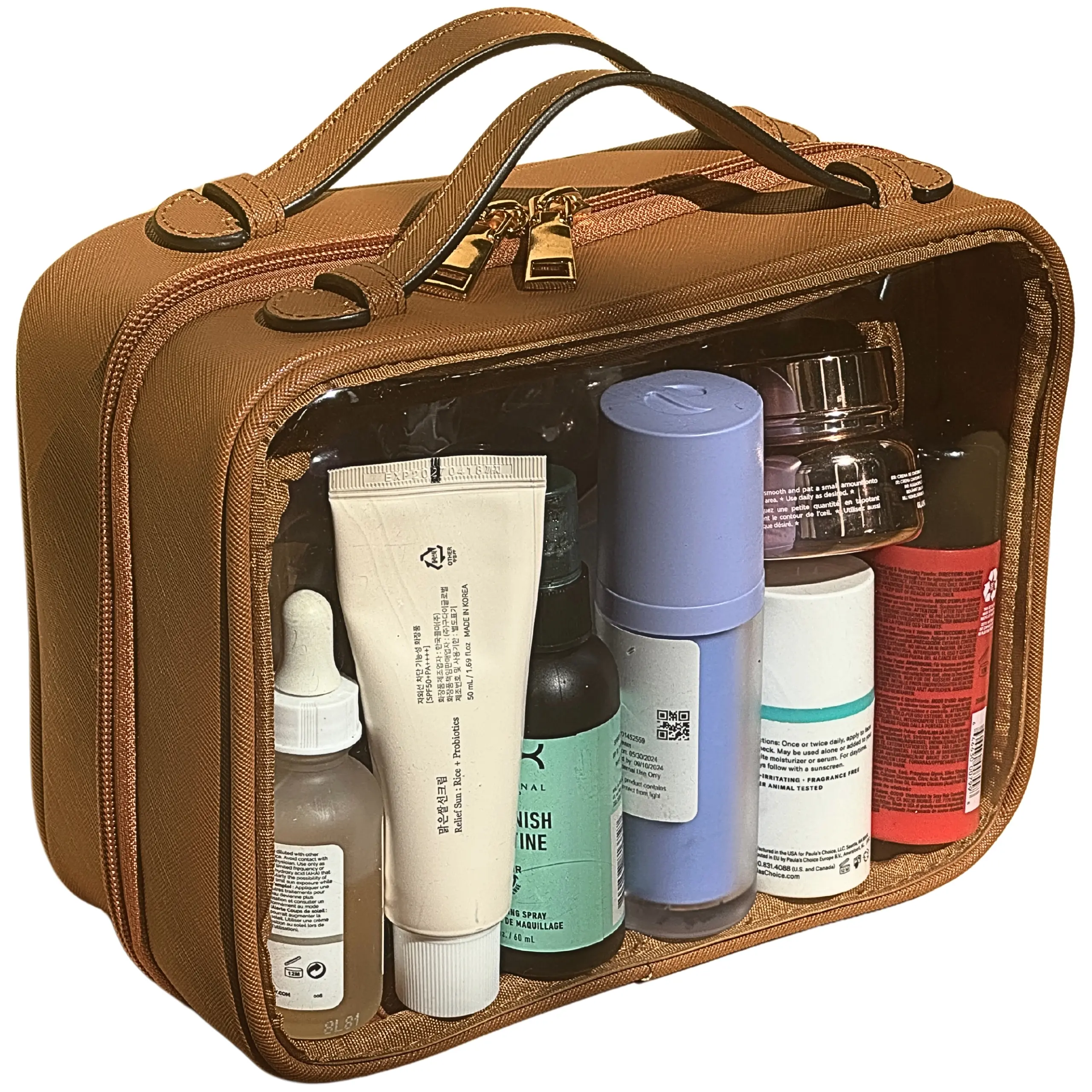 Clear Makeup Toiletry Bag - Dual Compartment Organized Storage Bag for Makeup Essentials with Convenient Access