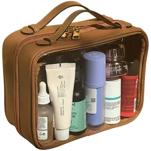 Clear Makeup Toiletry Bag - Dual Compartment Organized Storage Bag for Makeup Essentials with Convenient Access