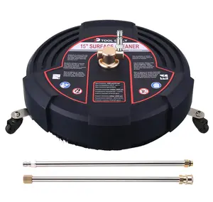 Tool Daily 15 Inch Pressure Washer Surface Cleaner Attachment with Wheels, 2 Power Washer Extension Wands & 2 Replacement Nozzles, 3600 PSI