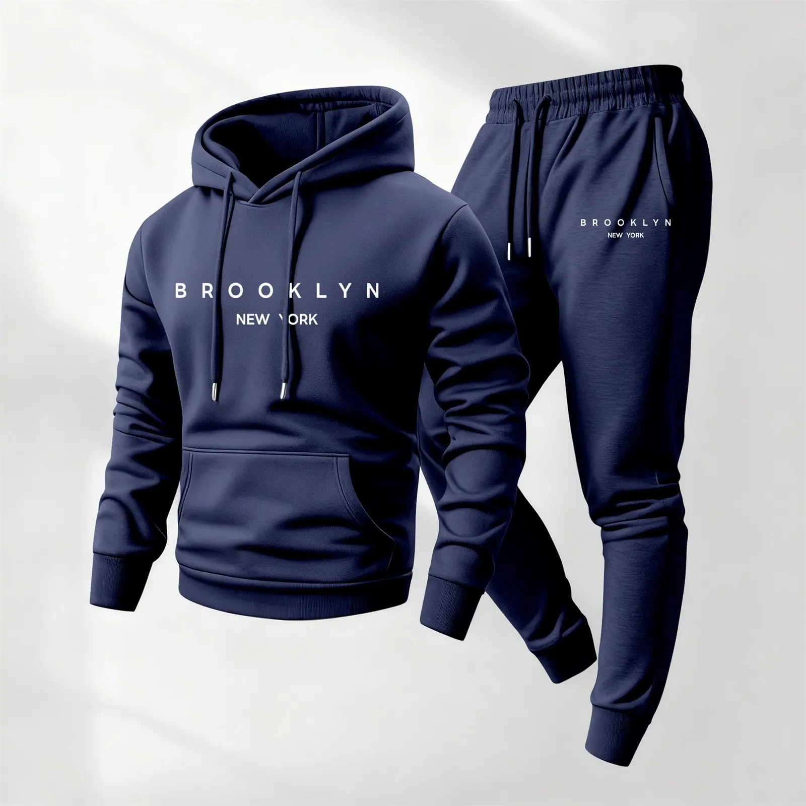 Men's Tracksuit Sweat Suits, Casual Athleisure Brooklyn Print Polyester Sweatsuit Set Outfit, 2-Piece Hoodie and Drawstring Pants for Mensfashion, Athleisure Street Fit, Long Sleeve, Printed, Casual Athletic, Hooded Pullover, Loose-Fitting, Casual Wear
