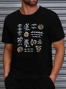 Summer Tribal Totem Vintage Print Men's T-Shirt Boho Style Casual Loose Cotton Short Sleeve Top