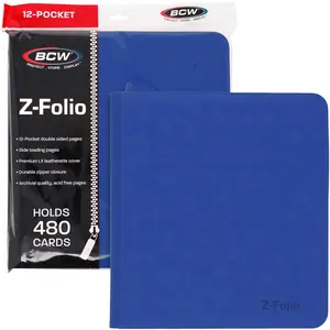 BCW Z-Folio LX Zipper Portfolio - Premium Blue Leatherette 12-Pocket Playset Album - Secure Zipper - 480 Card Capacity - Card Collector's Dream - Card Organizer - Trading Card Storage