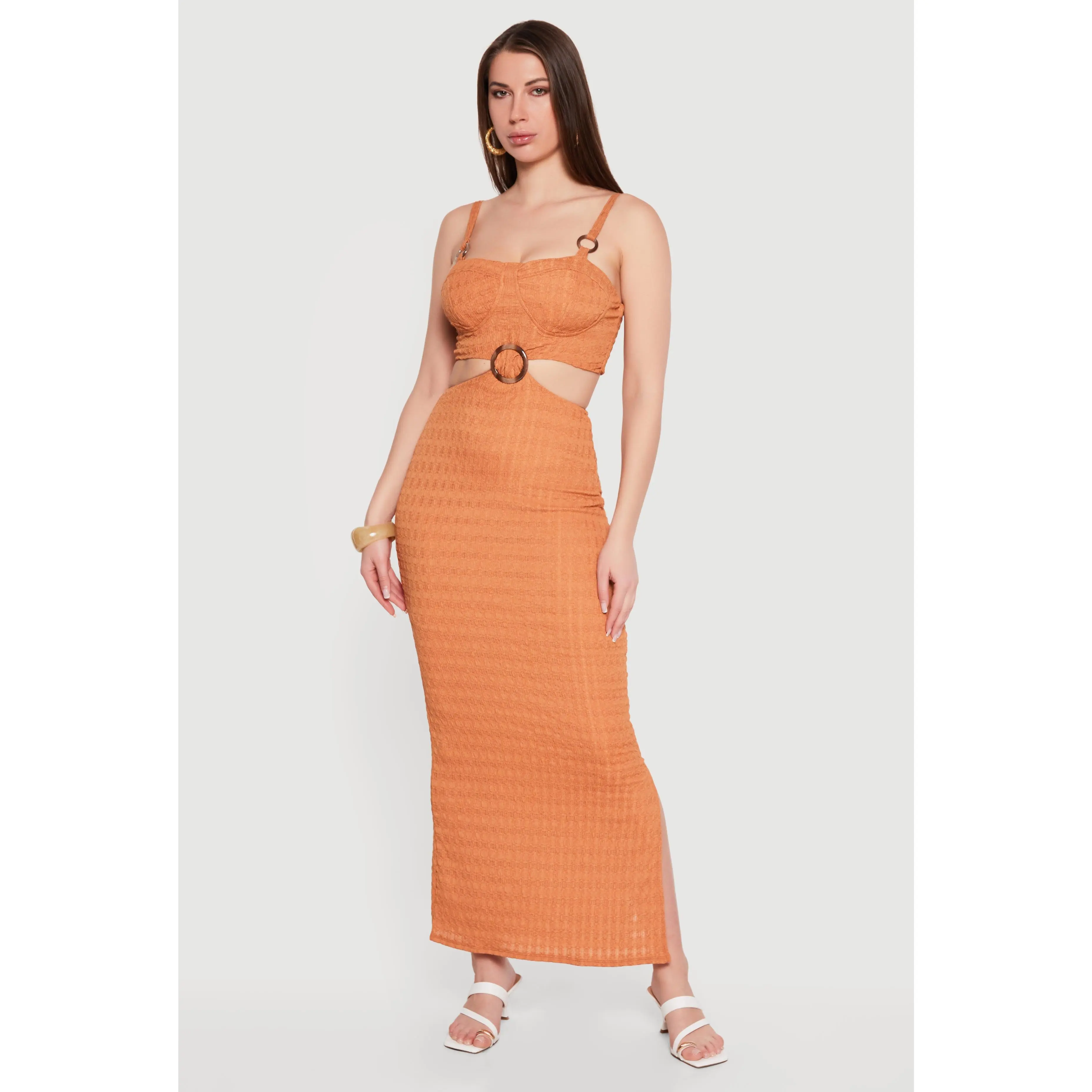 O Ring Cutout Bustier Maxi Dress with Side Slit