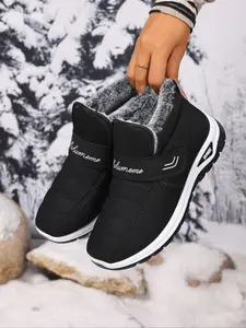 Women's Winter Snow Boots, Casual Warm Boots, Arctic Warmth Anti-Slip Thick PVC Sole, Fleece Lined Slip-On Outdoor Hiking Shoes, Round Toe Design