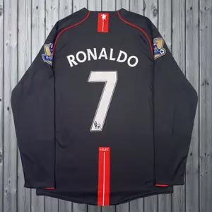 0708 Away Retro Black No.7 Ronaldo LongSleeved Soccer jersey
