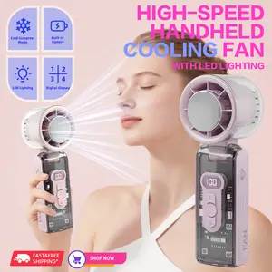 Multifunctional Portable Turbo Handheld Cooling Fan with 5-speed, Type-C Battery Powered, 5-in-1 Mini Fans, Digital Display and Quick Cooling Plate for Outdoor Activities, Traveling and Work