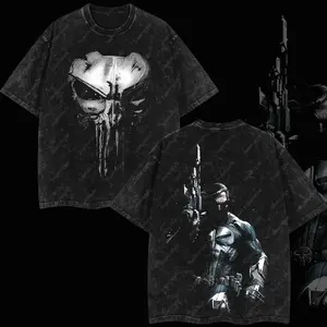Superstyle Frank "The Skull Vigilante Punisher" Castle War Machine MCU Comic Edition Double Printed Oversize Lightweight Acid Washed Tee TV Series Graphic Design Top Cotton Streetwear Comic Superheroes T-Shirt Clothes Menswear Womenswear 0Q4