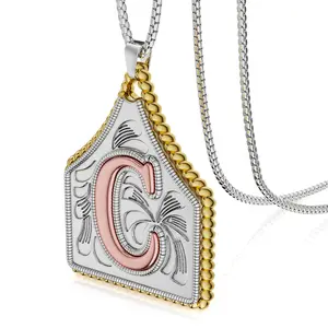 Handmade Cow Tag Necklace with Copper Initial A-Z Letter Pendant Necklace Mens Womens Capital Letter Stainless Steel Box Chain 22inch
