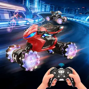 Remote Control Motorcycle Stunt Drift Car, One-Button Transformation, Four-Wheel Drive Off-Road, Lights Music, Kids Toy, Requires 2x1.5v Batteries