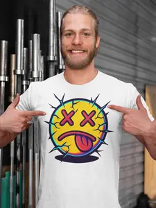 Cracked Tongue-Out Emoji Tee Top Black Yellow Streetwear Tshirt