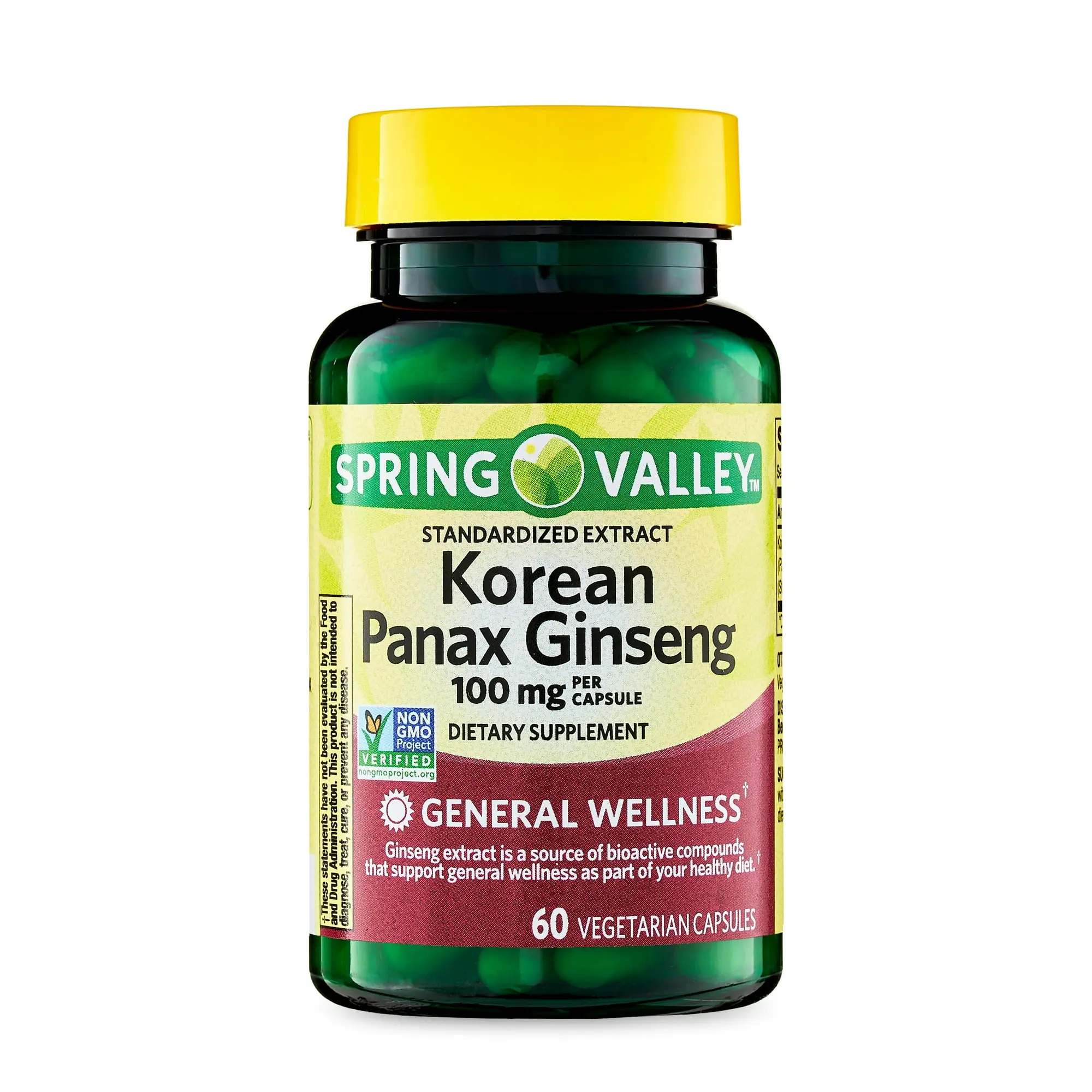 Spring Valley Korean Panax Ginseng Vegetarian Capsules 100 mg, 60 Count - Healthcare Supplement for Wellness and Vitality