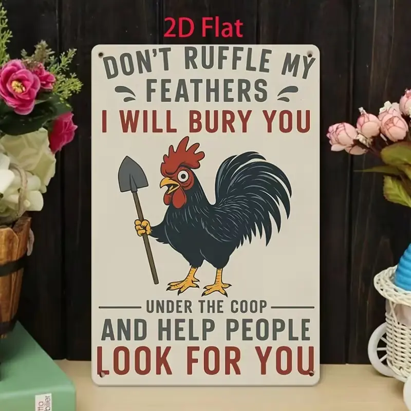 Vintage Distressed Metal Tin Sign Sassy Funny Rooster Quote Retro Iron Wall Sign, Black Rooster Holding Shovel Sarcastic Chicken Coop Vintage Tin Plaque, Novelty Farm Humor Wall Decor Gift For Farmers Chicken Lovers Barn Owners