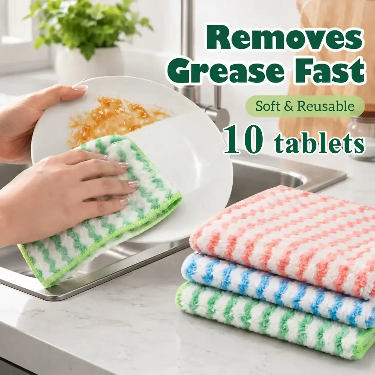 10-Pcs 30x30cm Square Microfiber Towels - Super Soft, Lint-Free, Quick-Dry, Highly Absorbent Reusable Rags for Household Kitchen/Bath Cleaning Tasks