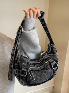 Personalized fashionable denim crescent bag, fashionable and versatile one-shoulder underarm bag, casual textured one-shoulder crossbody bag, simple and trendy commuter bag, Denim crossbody bags, suitable for daily matching, commuting and other scenarios.
