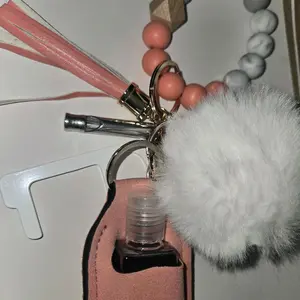 Melon Keychain with Faux Fur Pom Pom and Beaded Charm for Stylish Accessory