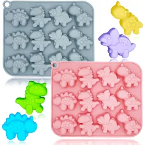 2 Pack Cute Dinosaur Silicone Molds 12 Cavity 3D Dinosaur Themed Baking Mould Tray DIY Baking Tool for Chocolate Cake Dessert Candy Mousse Pastry Handmade Soap Cupcake Topper - Home Improvement.