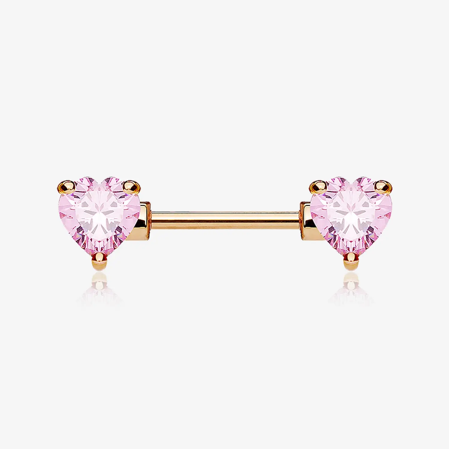 A Pair of Rose Gold Double Heart Gem Nipple Barbell Ring