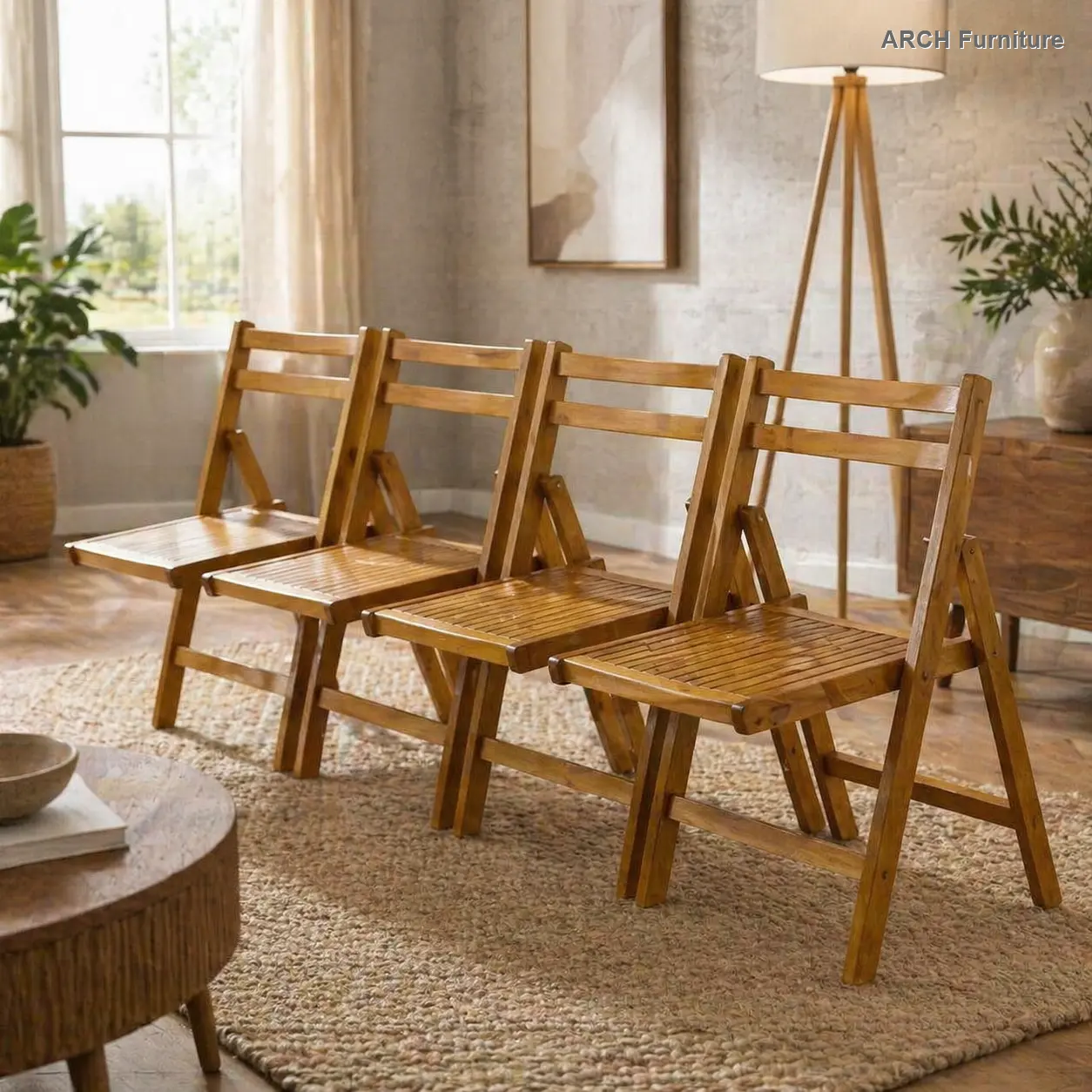 ARCH Furniture Slatted Wood Folding Special Event Chair - Honey color, Set of 4, FOLDING CHAIR, FOLDABLE STYLE    RR, Folding Chairs, Open Back