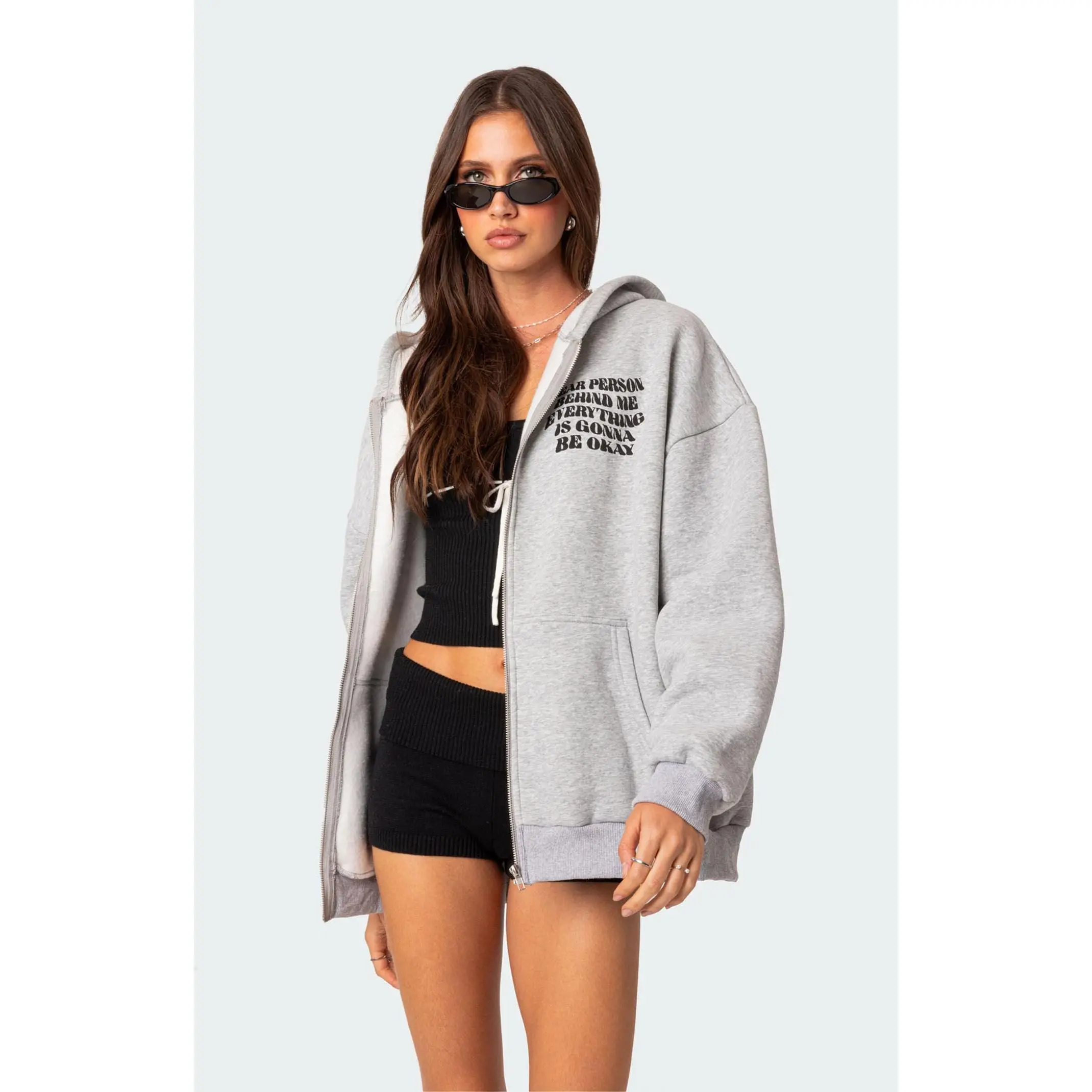 Edikted Women's Everything's Ok Zip-Up Oversized Hoodie