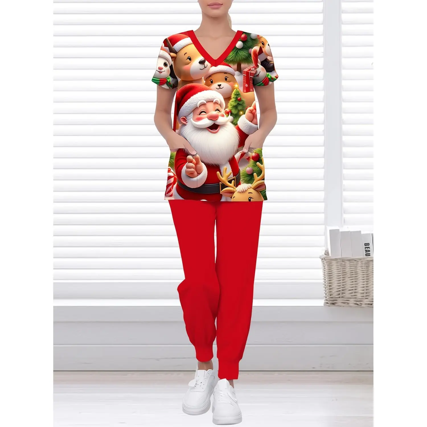 Halloween 3D Print Black and Purple Cute Animals Floral 2-Piece Women's Fashion Suit with V-Neck Pocket Top and Overalls Pants Costume