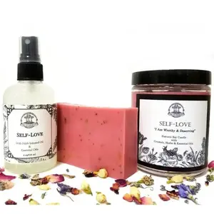 Self-Love Set (Soy Candle, Room & Body Spray & Herbal Shea Soap) for Acceptance, Self-Worth, Healing & Forgiveness