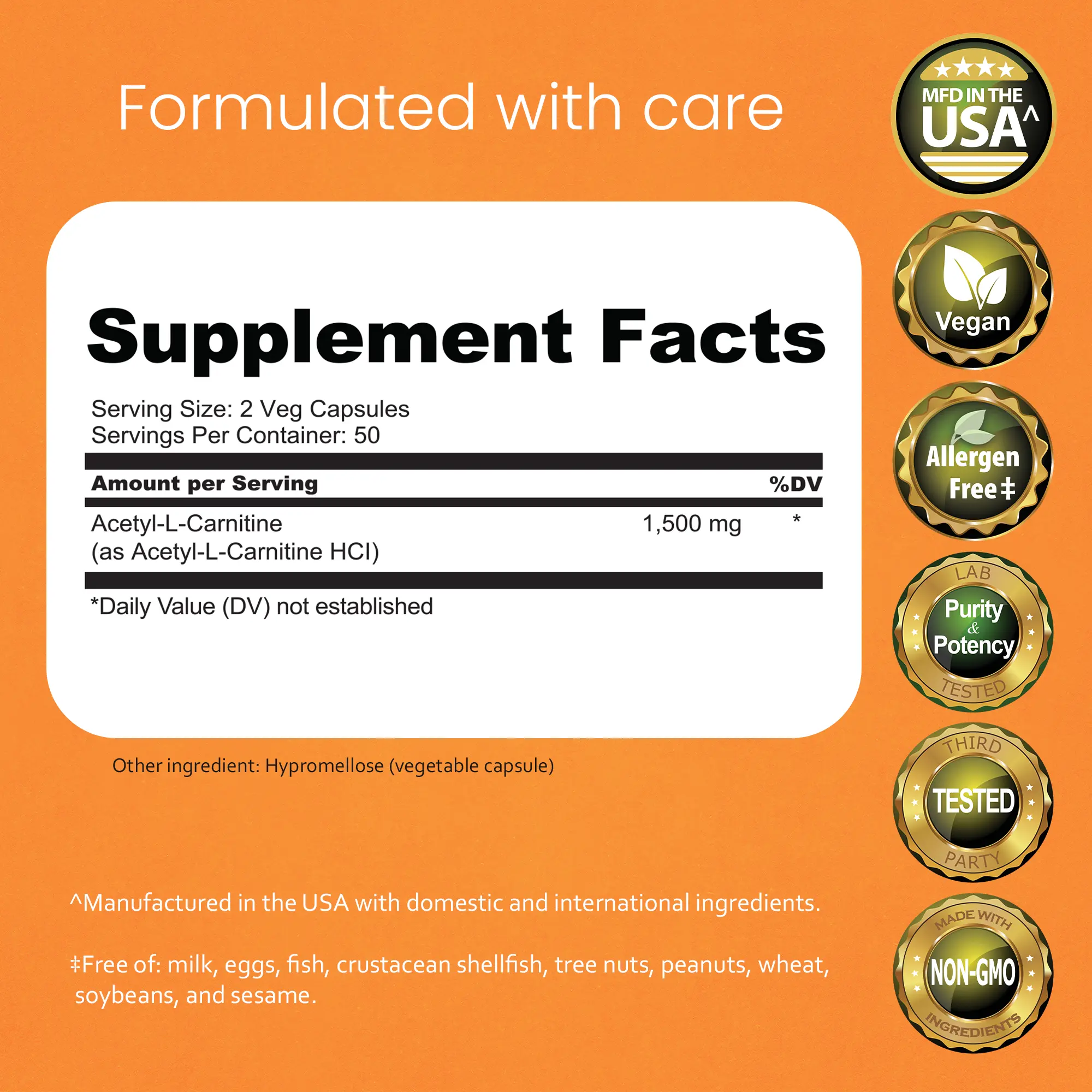 NaturaLife Labs Acetyl L-Carnitine (ALCAR) 1500 mg per Serving – 100  Capsules – Non-GMO, Gluten-Free, Vegan