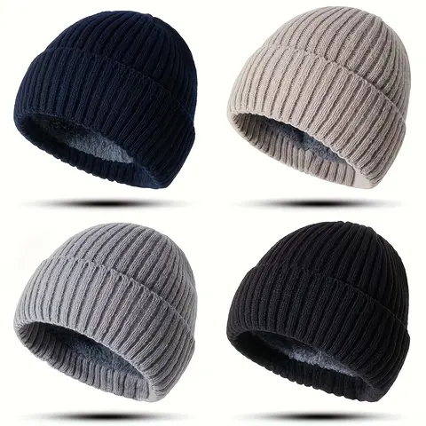 1/2/4pcs Men's & Women's Winter Hats - Thick Windproof Beanie with Flip Brim, Soft Warm Fold-Over Cuff (Black/Dark Grey/ Grey/White) - Multi-Color Options for Cold Weather, Skiing,, Outdoor Activities - Unisex Winter