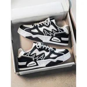 Men's Lace-Up Patchwork Skate Shoes, Thick Sole Fashion Print Sneakers, Outdoor Sports Casual Large Size Shoes for Daily Wear, Graphic Print Sneakers, Thick Soled Sneakers, Sporty Sneakers