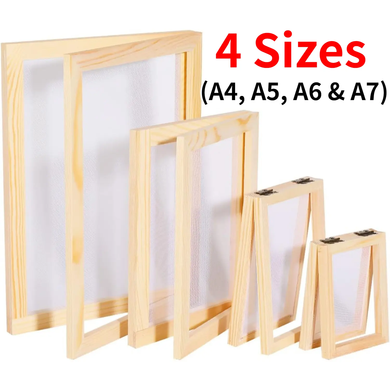 4Pcs Wooden Paper Making Screen, Paper Making Mould, Wooden Paper Making Frame for DIY Paper Crafts 4 Sizes (A4, A5, A6 & A7)