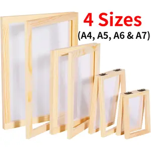 4Pcs Wooden Paper Making Screen, Paper Making Mould, Wooden Paper Making Frame for DIY Paper Crafts 4 Sizes (A4, A5, A6 & A7)