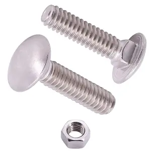 M6-1.0 x 12mm (12 Sets) Carriage Bolt DIN603 with Hex Nut DIN934, Full Coarse Thread, 304 Stainless Steel 18-8, Round Head Square Neck Screws Coach Bolt