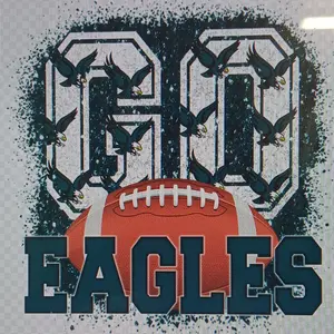 White Green Eagle Sports Football Glitterlike Ready to Heat Press DTF Direct to Film Transfer