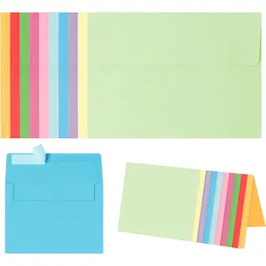 Blank Cards and Envelopes 5x7, 30 Pack 10-Color Assorted Invitation Folded Cardstock with 30 Matching Self-Seal A7 Envelopes, Thank You Blank Greeting Cards, for DIY, Print Custom, Wedding & Birthday