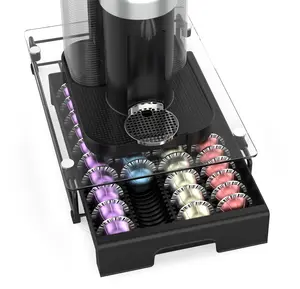 EVERIE Crystal Clear Tempered Glass Coffee Pod Drawer Durable Metal Frame Slide-out Organizer Holder Box Compatible With Nespresso Vertuo Capsules Holds 40 7.77 floz / 52 1.35 floz for Coffee Bar & Kitchen Countertop