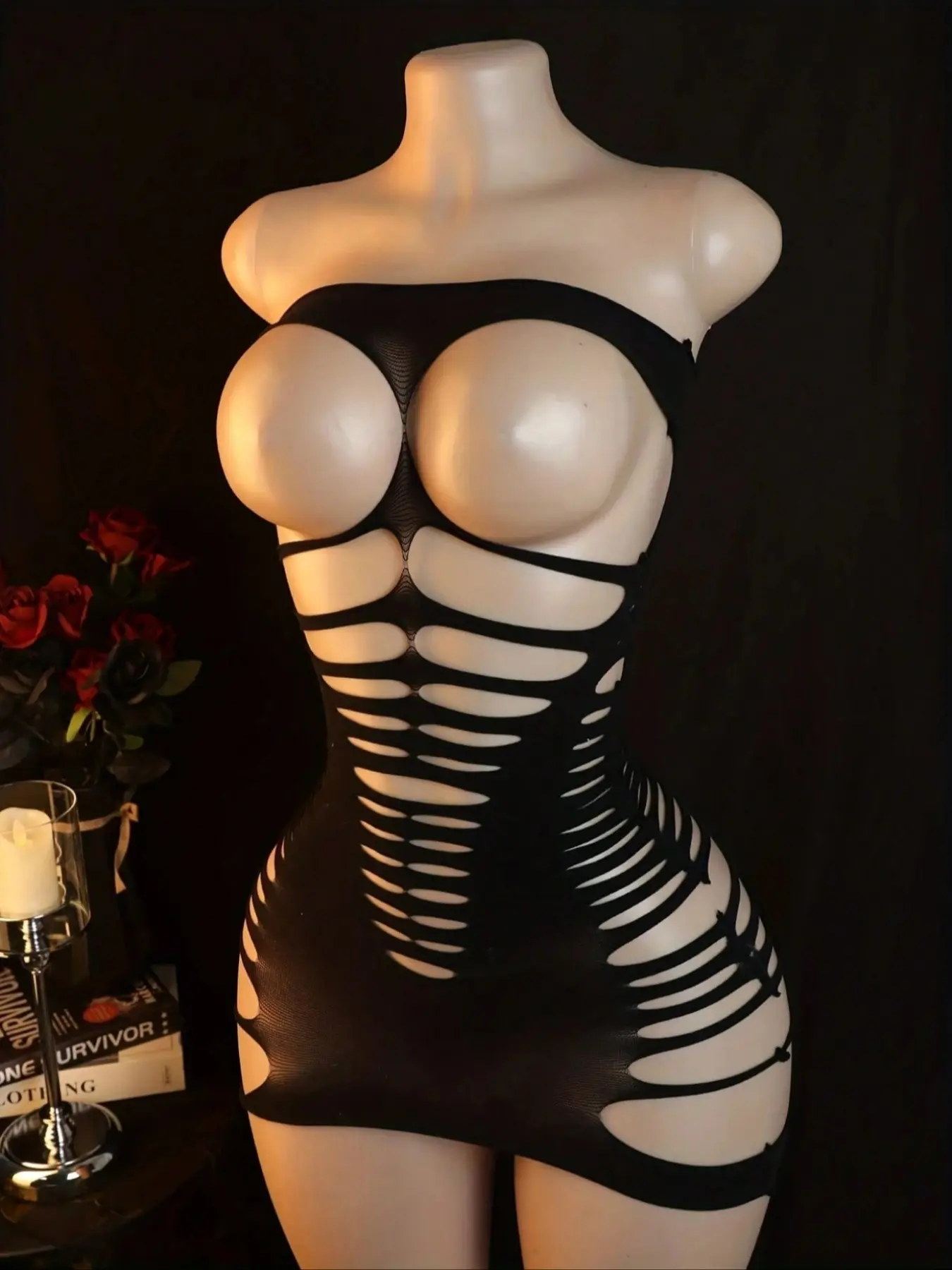 1 piece women's sexy sexy lingerie Underwear Bodysuits black mesh one-piece bra, strapless design, elegant women's one-piece, suitable for Halloween carnival, Christmas, date (suitable for 40-75kg) Strapless Bodysuit