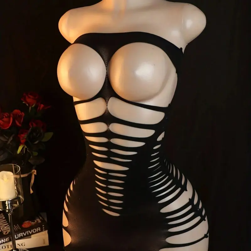 1 Piece Women's Sexy Strapless Lingerie, Black Mesh Erotic Bodysuit One-Piece Lingerie for Halloween Carnival, Christmas and Dates