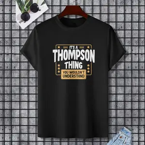 Team Thompson Family Member T-Shirt, 100% Cotton, Single Side Printed, Black Short Sleeve T-shirt, Gift for Family Friends, S-XXXL, 1 pc, Fabric Weight 180g