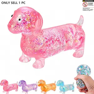 Dachshund Squishy, Glitter Weiner Dog Maltose Stress Ball, Slow Rise Fidget for Anxiety Relief, Soft Squeeze Desk Gadget for Home Office Travel, Fidget Stress Balls