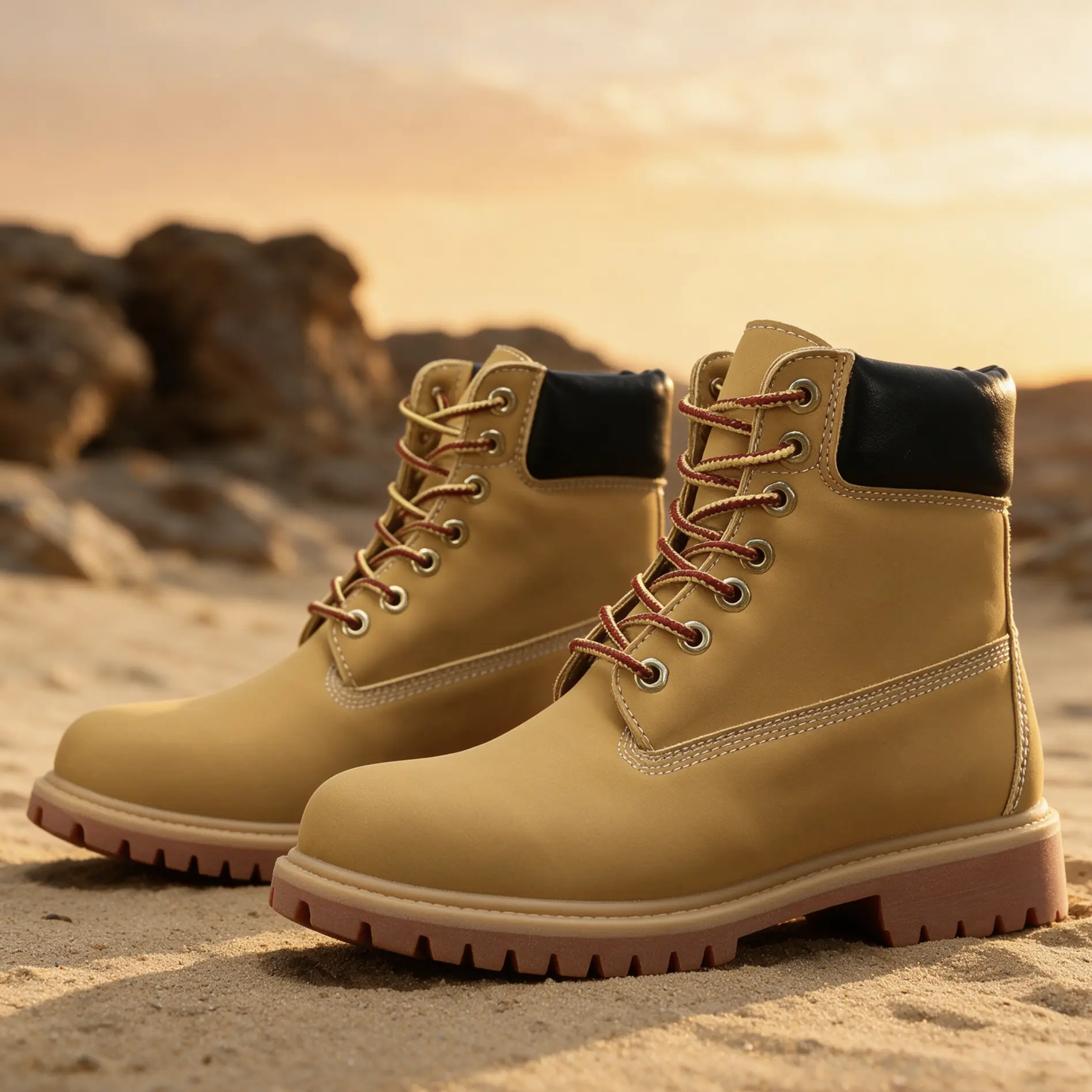 Vintage Wheat Lace Up Work Boots Heavy Duty Lug Sole Anti-Scratch Camping Trekking Ankle Boots