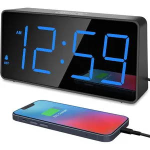 Digital Alarm Clock for Bedroom Bedside, Loud Alarm Clock for Heavy Sleepers, Large LED Numbers for Seniors, Battery Backup Plug in Electric Clock with USB Charger (Blue)