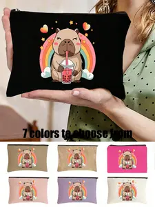 A portable stylish makeup bag with rainbow buffalo print, a travel makeup storage bag, toiletry organizer, suitable for toiletries, cosmetics, makeup brushes, accessories, travel, home storage, and travel essentials, Zipper