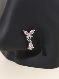 Cubic Zirconia Butterfly Bunny Ear Dangle Nose Stud, Cute L-Shaped Nose Piercing Jewelry for Women, Y2K Aesthetic