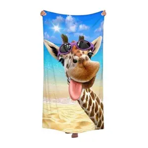 Ultra-Soft Microfiber Beach Towel, Large Quick-Dry Absorbent Bath Towel, Fun Giraffe Print, Home, Beach, Pool, Camping, Travel